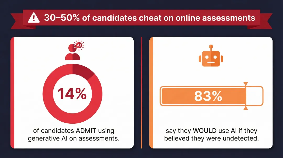 AI cheating statistics showing candidate usage rates and detection avoidance intent