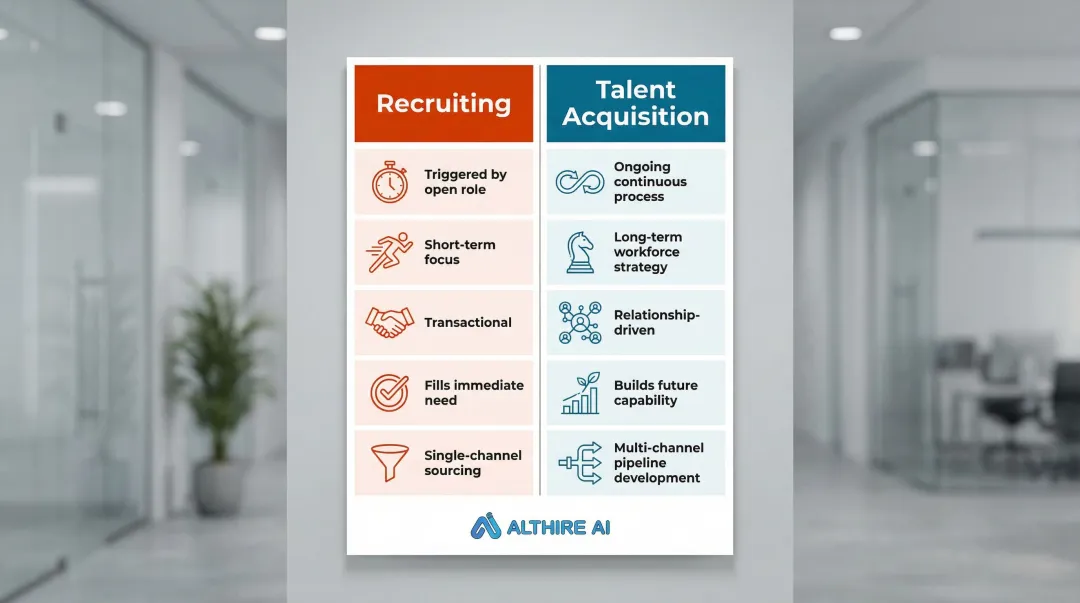 Recruiting versus talent acquisition side-by-side comparison of five key differences