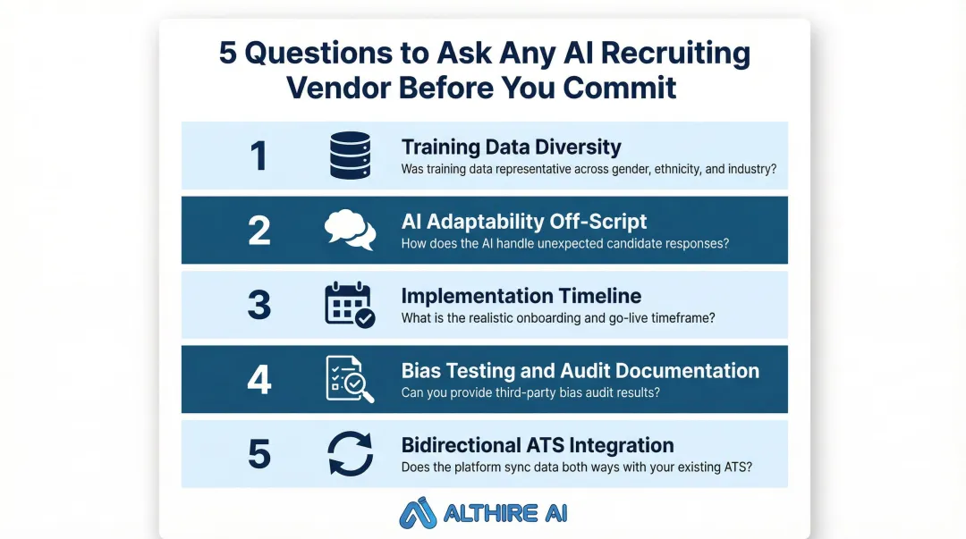 5 critical AI recruiting vendor demo questions checklist for evaluating bias and integration