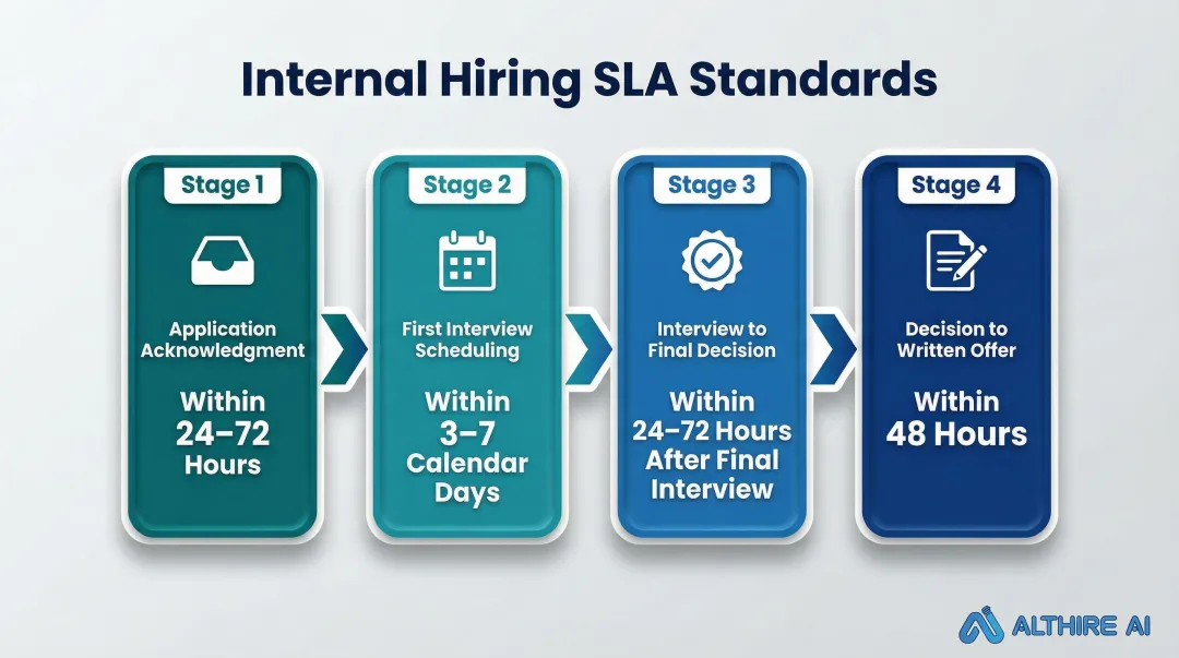 Hospital hiring decision SLA timeline from application acknowledgment to written offer