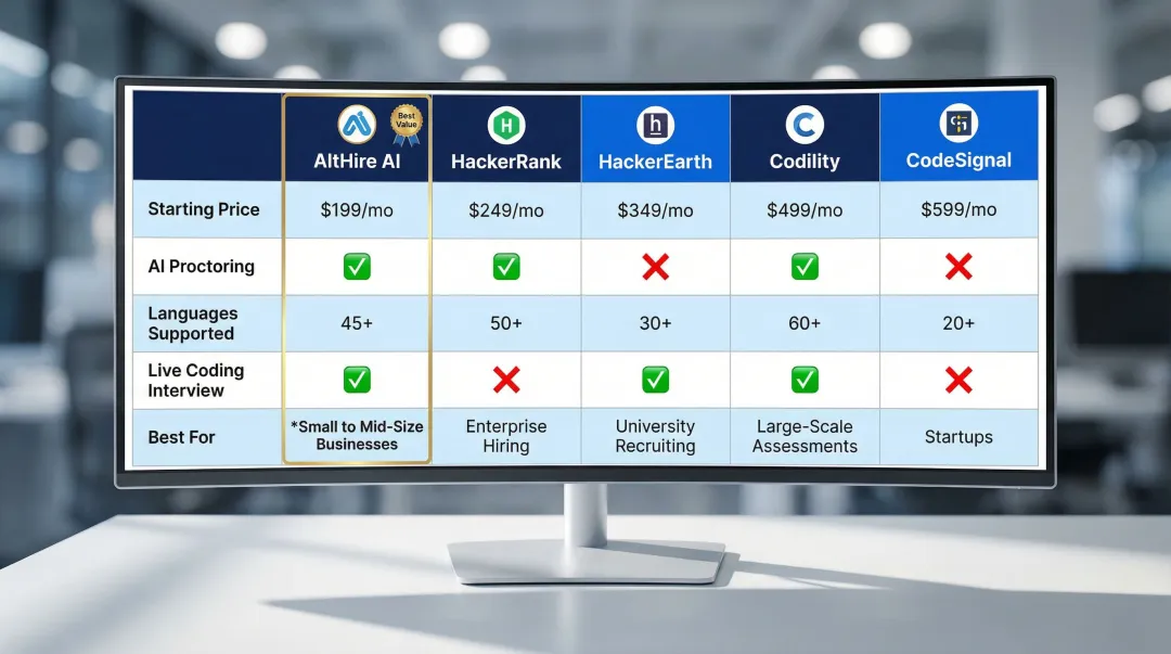Top five coding assessment platforms compared by pricing features and best use case