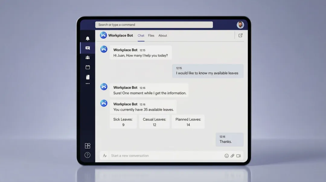 AI-powered HR virtual assistant chatbot interface resolving employee queries instantly