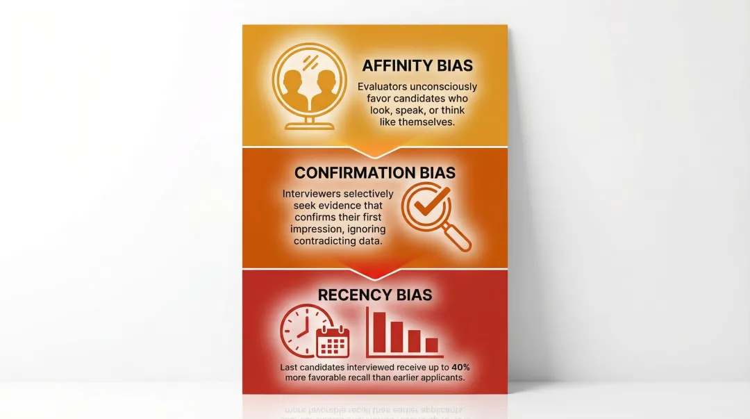 Three cognitive hiring biases affinity confirmation and recency explained visually