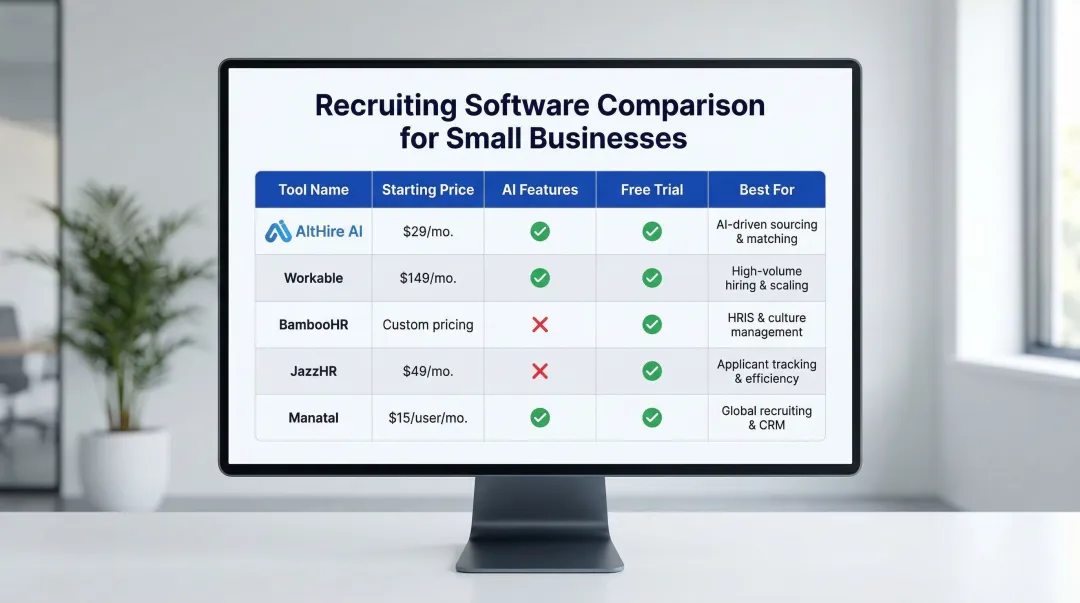 Top recruiting software for small businesses pricing and features comparison chart