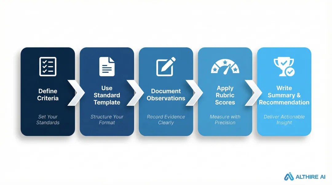 5-step candidate assessment report creation process flow infographic