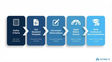 5-step candidate assessment report creation process flow infographic