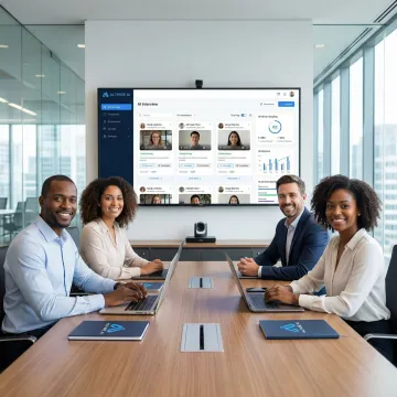 HR team watching a live AI recruiting platform demo on a large screen
