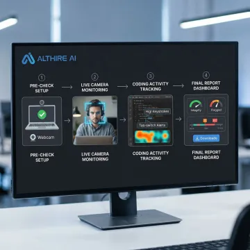 Step-by-step AI proctoring workflow for a developer coding assessment