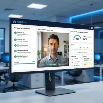 Step-by-step AI proctoring process displayed on a monitoring dashboard during an online exam