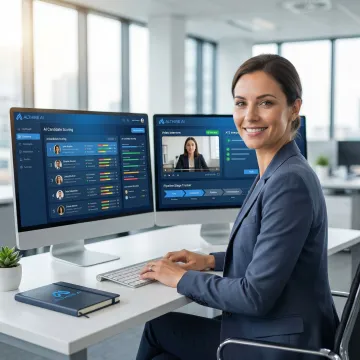 HR professional reviewing AI-generated interview reports and candidate analytics on a dashboard