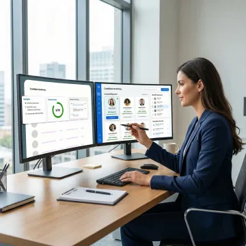Recruiter reviewing AI-generated candidate shortlist and hiring process workflow on a computer screen