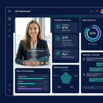 AI recruiter platform conducting automated video interview with candidate on screen