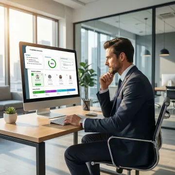 Recruiter reviewing AI-generated hiring process steps and candidate insights on a dashboard