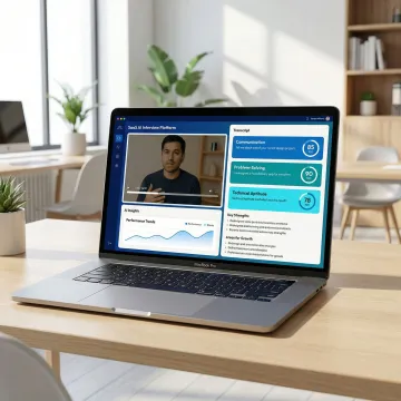 AI-powered video interview platform interface showing candidate evaluation and skill scoring dashboard