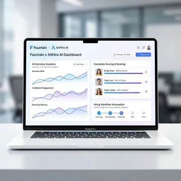 AI-powered recruitment software dashboard showing candidate evaluation and hiring workflow