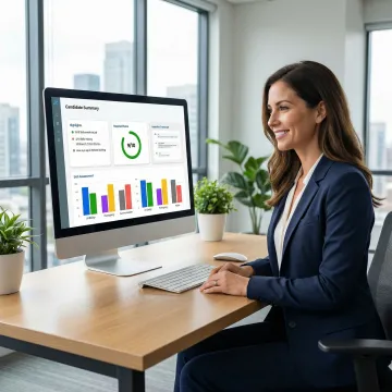 Recruiter reviewing AI-generated candidate insights and interview scores on a digital platform