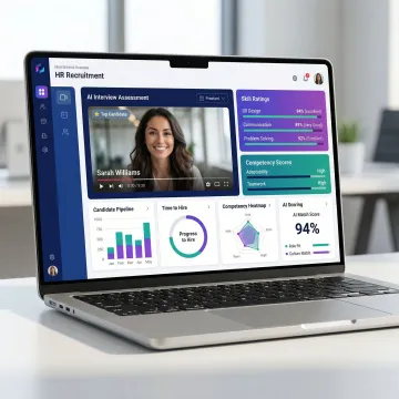 AI-powered interview management dashboard showing candidate assessments and hiring analytics