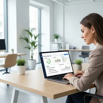Recruiter reviewing AI-generated candidate report on a laptop during a hiring workflow session