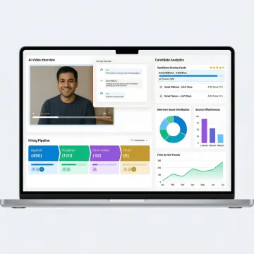 AI-powered hiring platform dashboard showing video interview and candidate analytics