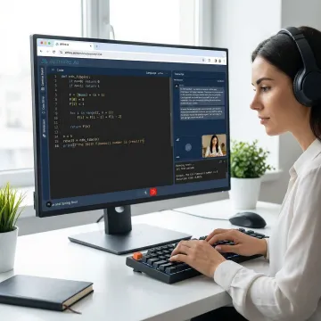 Developer writing code in an online interview editor during a live technical assessment