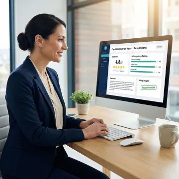 Healthcare recruiter using AI platform to review candidate interview results and shortlist top applicants