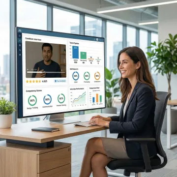 AI recruiting platform demo showing candidate video interview and analytics dashboard