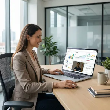 Recruiter reviewing AI-generated candidate interview report on a laptop dashboard