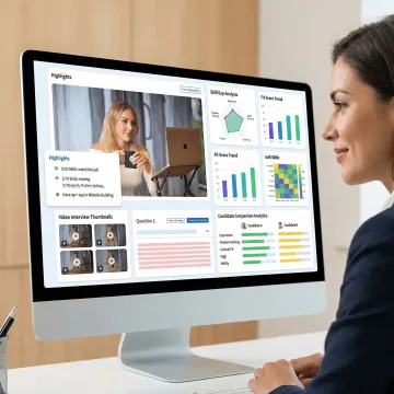 Recruiter reviewing AI-generated candidate analytics dashboard on a computer screen