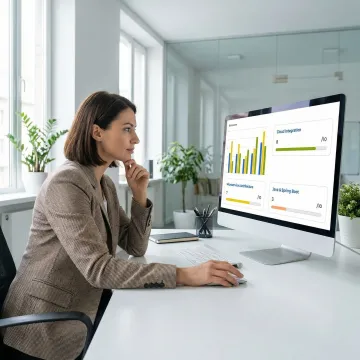 HR professional analyzing candidate performance data and AI-generated hiring insights on screen