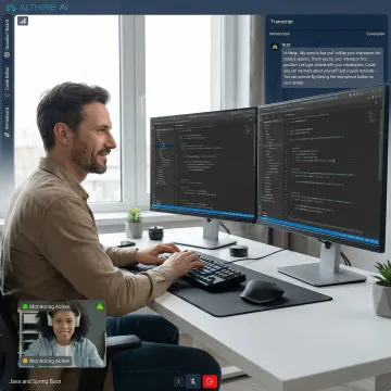 AI proctoring software monitoring a developer during a remote coding interview