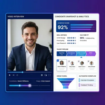 AI recruiting platform dashboard showing candidate video interview and evaluation scores