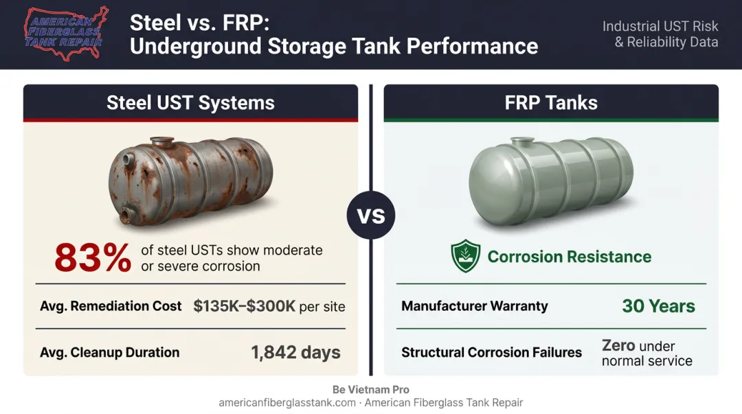 Steel versus FRP tank corrosion failure rates and EPA remediation cost comparison
