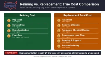 FRP tank relining versus full replacement total cost comparison infographic