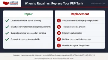 FRP tank repair versus replacement decision criteria side-by-side comparison chart