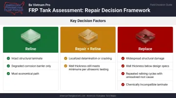 FRP tank repair versus reline versus replace decision framework comparison infographic