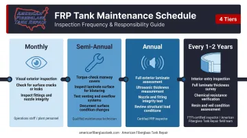 4-tier FRP tank preventive maintenance schedule frequency tasks and personnel infographic