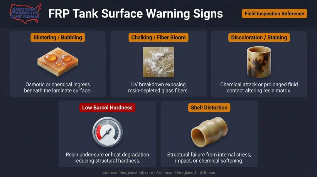 5 FRP tank surface deterioration warning signs identification guide infographic