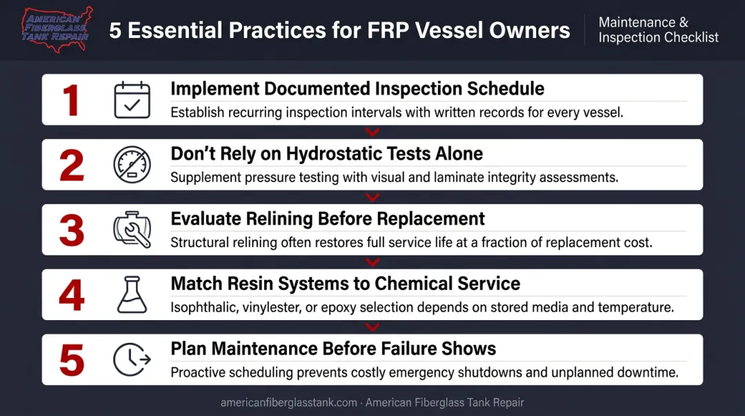 5-step FRP pressure vessel inspection and maintenance action plan for facility operators