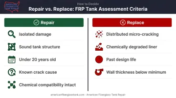 FRP tank repair versus replacement decision criteria side-by-side comparison chart
