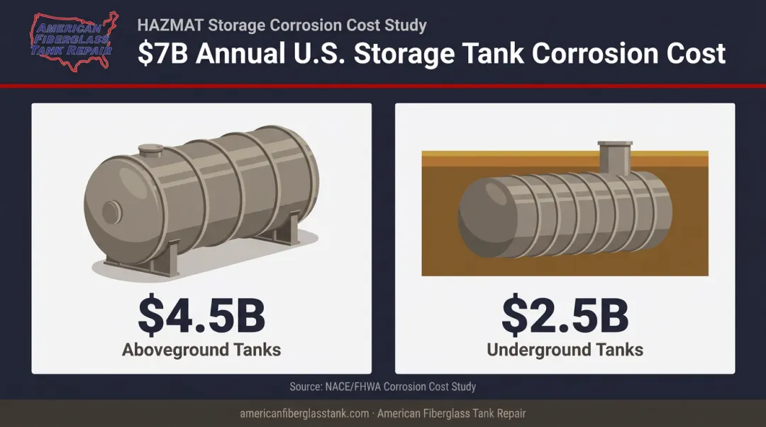 U.S. annual corrosion costs 7 billion dollars aboveground underground tank breakdown