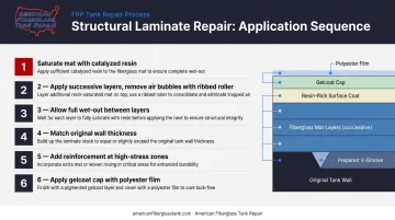 Fiberglass tank structural laminate repair multi-layer buildup process steps