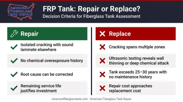 FRP tank repair versus replacement decision criteria side-by-side comparison chart
