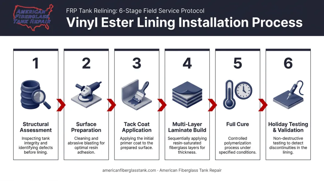 6-stage vinyl ester lining installation process flow for FRP tanks