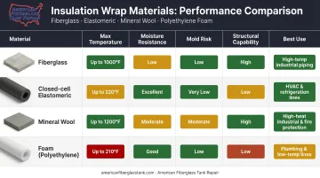 Fiberglass versus elastomeric foam mineral wool insulation materials comparison chart