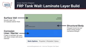 Fiberglass tank laminate system three-layer architecture cross-section diagram