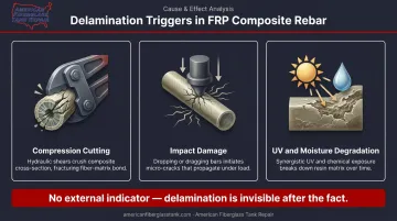 Three primary causes of FRP rebar delamination during installation and service