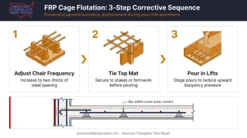 Three-step fix for FRP rebar cage floating during concrete pour