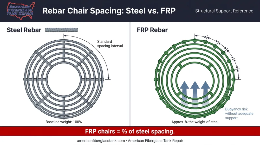 FRP rebar chair spacing comparison versus steel rebar support intervals
