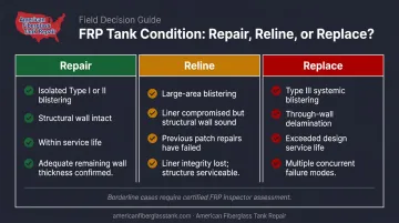 FRP tank repair versus reline versus replace decision comparison infographic
