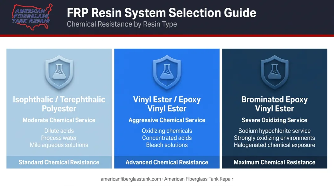 FRP resin system types and chemical service compatibility comparison chart